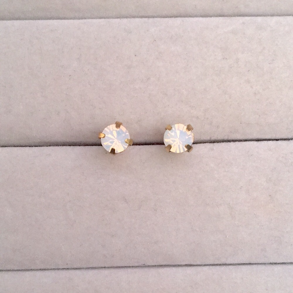 White Opal + Brass Crystal Earrings